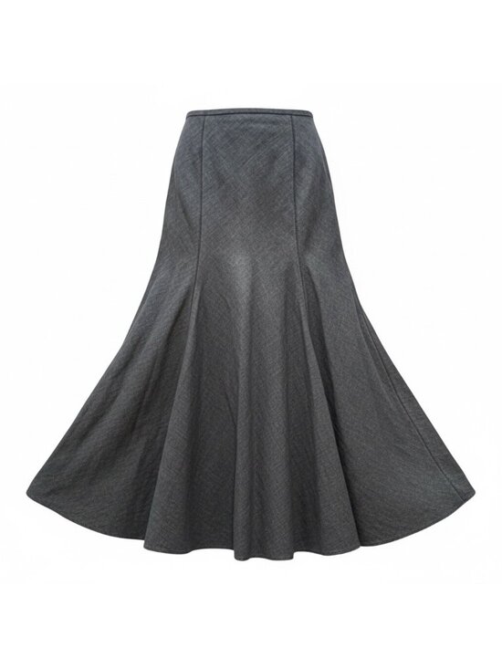 luxury Dresses & Skirts - Charcoal Grey A-Line Linen Panel Flare Midi Skirt Size S Lined Side Zip Prairie
